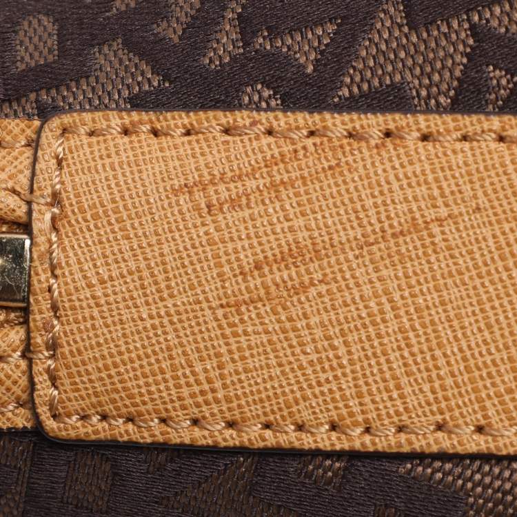 Pre Owned Dkny Brown/Mustard Canvas and Leather Dome Satchel