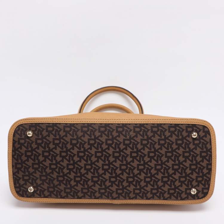 Pre Owned Dkny Brown/Mustard Canvas and Leather Dome Satchel