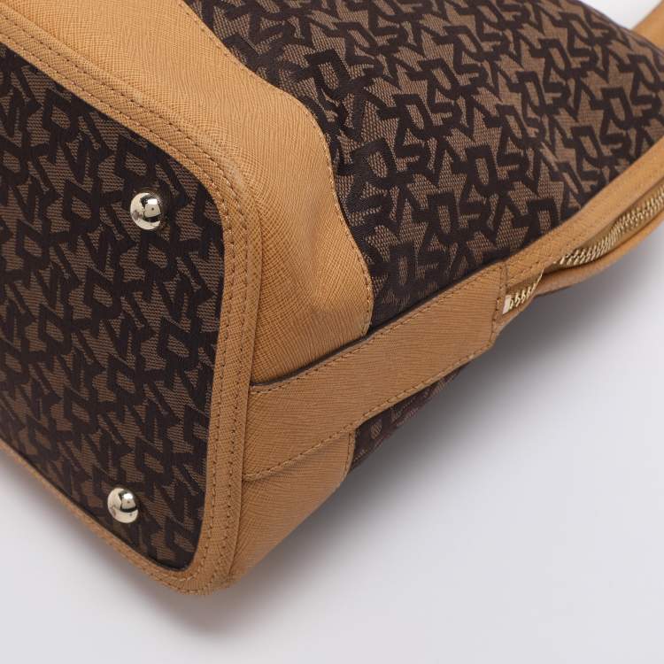 Pre Owned Dkny Brown/Mustard Canvas and Leather Dome Satchel