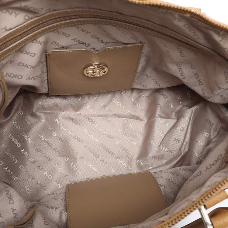 Pre Owned Dkny Brown/Mustard Canvas and Leather Dome Satchel
