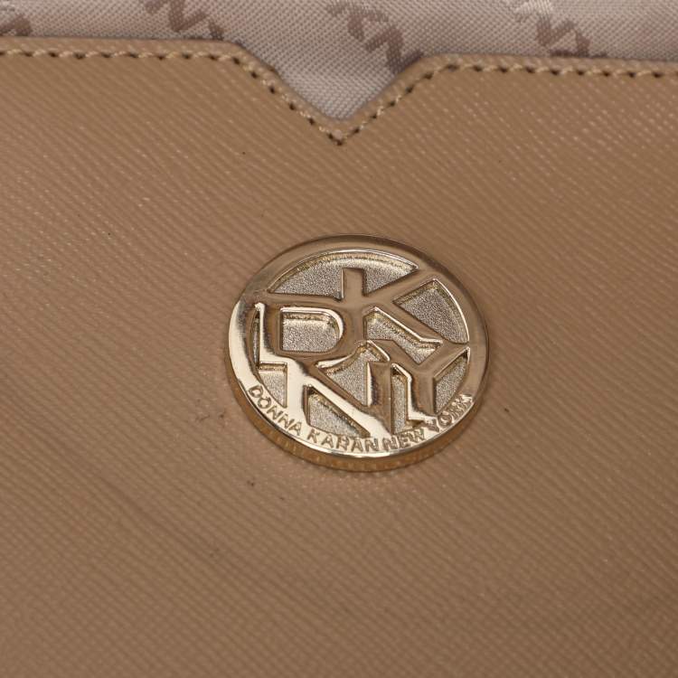 Pre Owned Dkny Brown/Mustard Canvas and Leather Dome Satchel