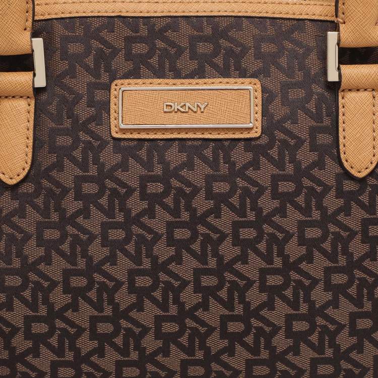 Pre Owned Dkny Brown/Mustard Canvas and Leather Dome Satchel