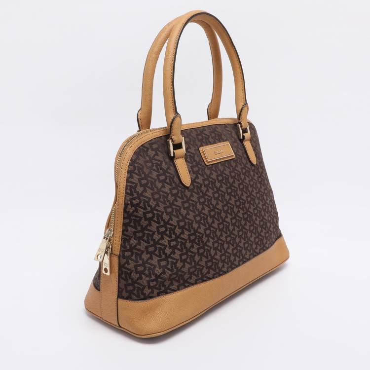 Pre Owned Dkny Brown/Mustard Canvas and Leather Dome Satchel