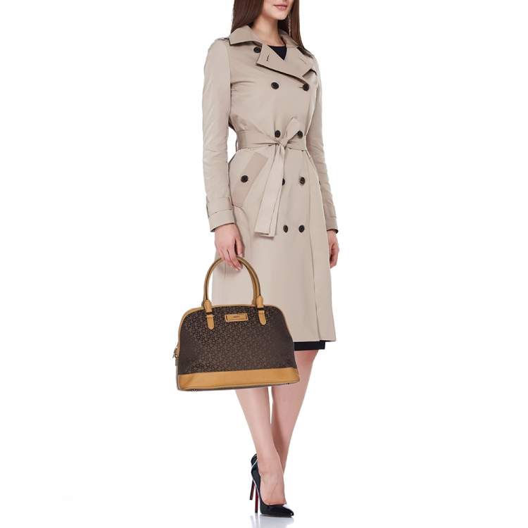 Pre Owned Dkny Brown/Mustard Canvas and Leather Dome Satchel