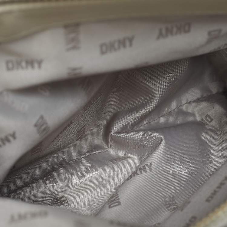 Pre Owned DKNY Beige Signature Canvas and Leather Deena Top Handle Bag