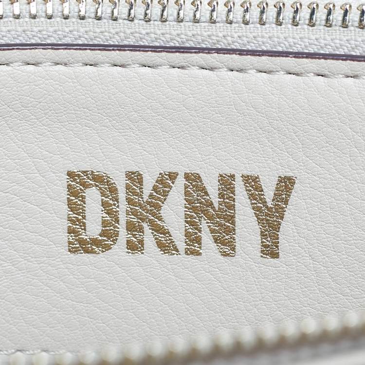 Pre Owned DKNY Beige Signature Canvas and Leather Deena Top Handle Bag