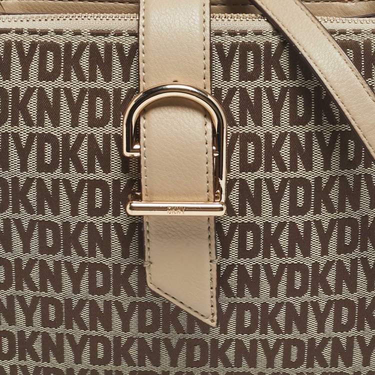 Pre Owned DKNY Beige Signature Canvas and Leather Deena Top Handle Bag