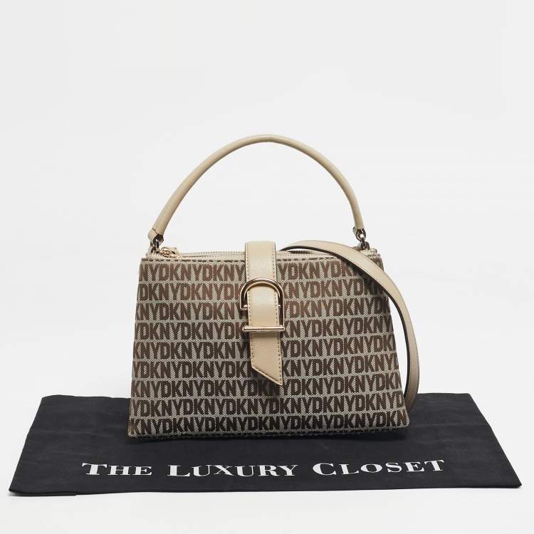 Pre Owned DKNY Beige Signature Canvas and Leather Deena Top Handle Bag