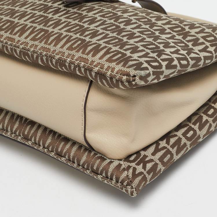 Pre Owned DKNY Beige Signature Canvas and Leather Deena Top Handle Bag