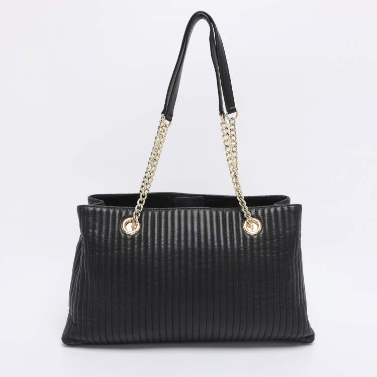 Pre Owned DKNY Black Quilted Leather Chain Tote
