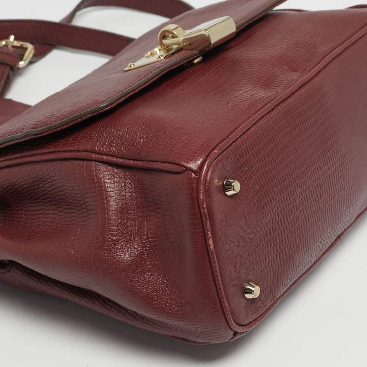 Pre Owned DKNY Red Lizard Embossed Leather Top Handle Bag
