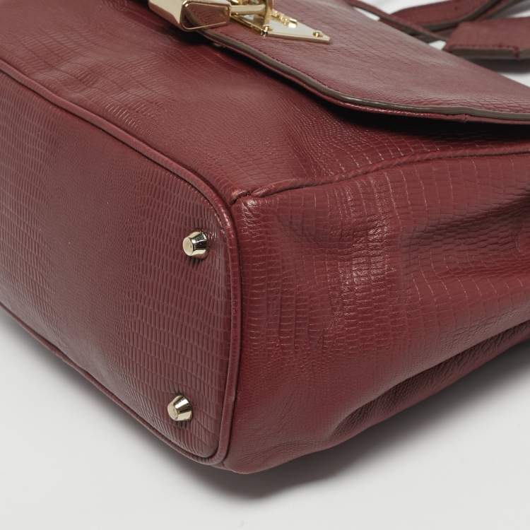 Pre Owned DKNY Red Lizard Embossed Leather Top Handle Bag