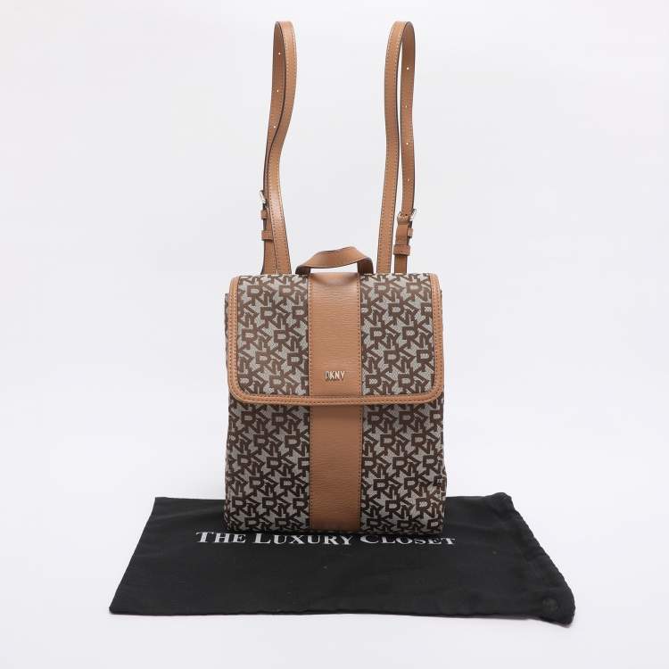 Pre Owned Dkny Beige Signature Canvas and Leather Backpack