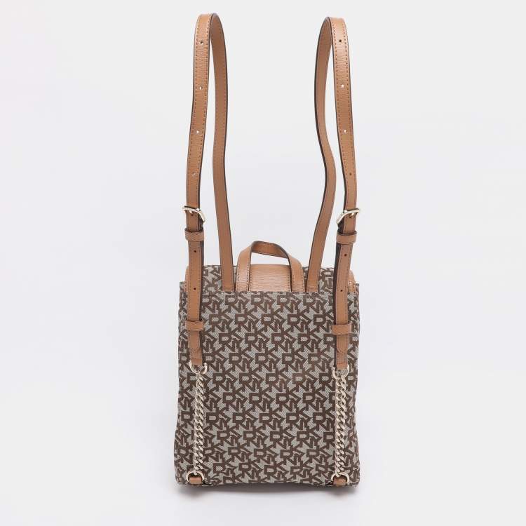 Pre Owned Dkny Beige Signature Canvas and Leather Backpack