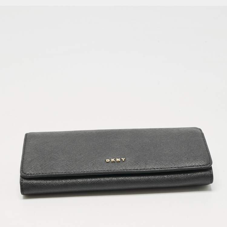 Pre Owned DKNY Black Leather Continental Flap Wallet