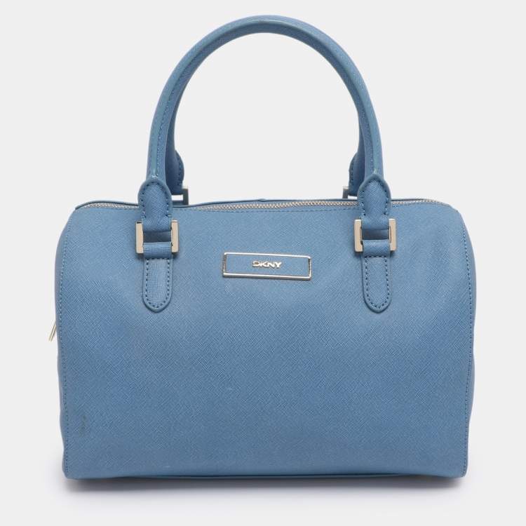 Pre Owned DKNY Blue Saffiano Leather Boston Bag