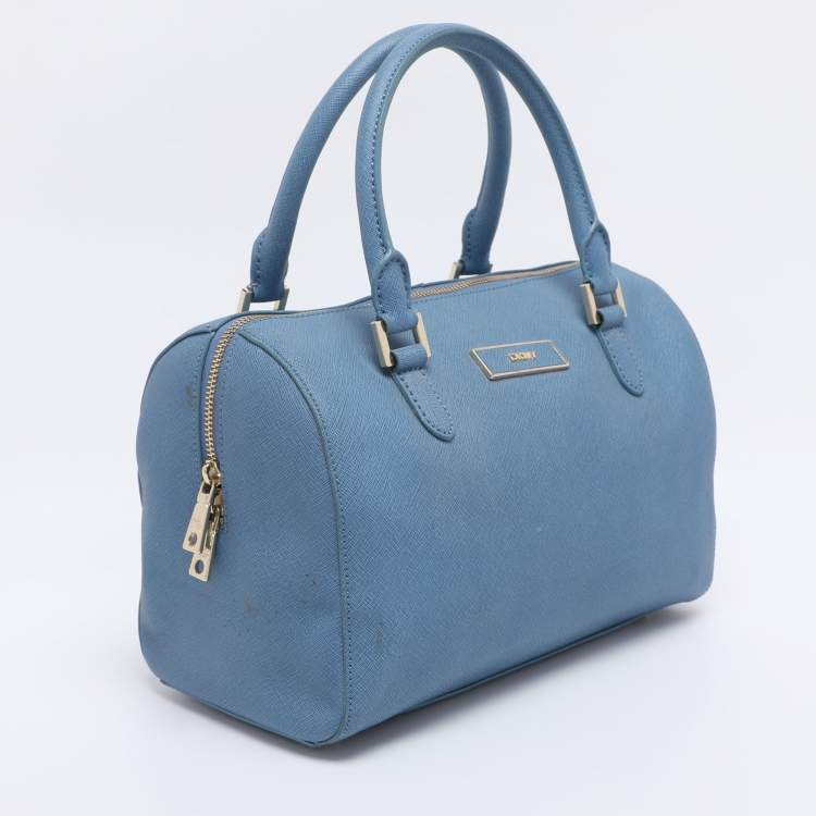 Pre Owned DKNY Blue Saffiano Leather Boston Bag