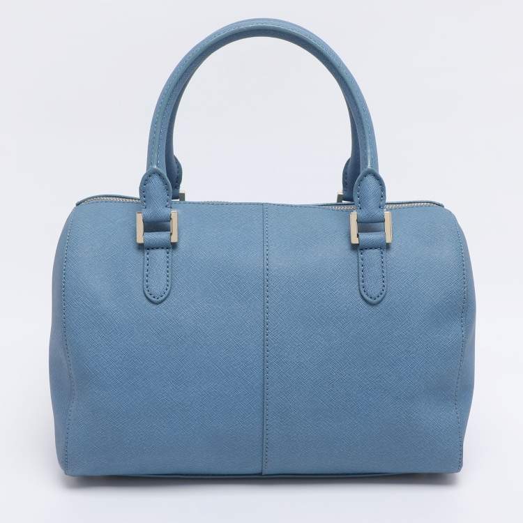 Pre Owned DKNY Blue Saffiano Leather Boston Bag