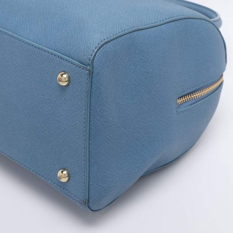 Pre Owned DKNY Blue Saffiano Leather Boston Bag