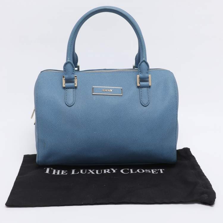 Pre Owned DKNY Blue Saffiano Leather Boston Bag