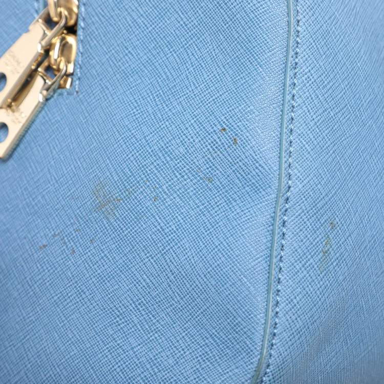 Pre Owned DKNY Blue Saffiano Leather Boston Bag