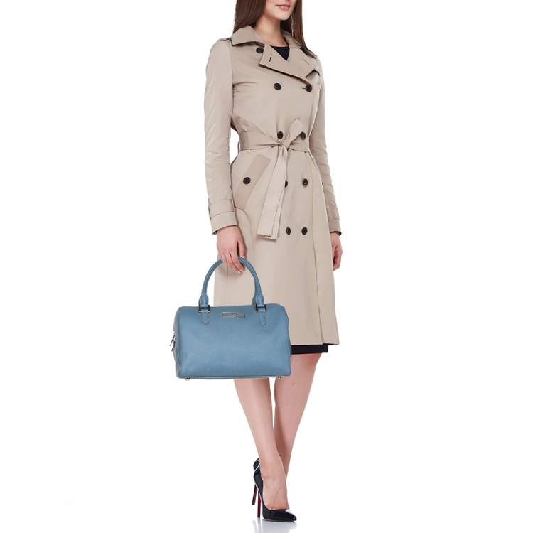 Pre Owned DKNY Blue Saffiano Leather Boston Bag