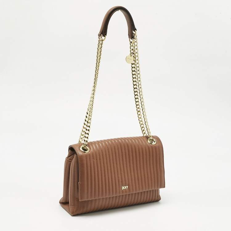 Pre Owned DKNY Brown Quilted Leather Gansevoort Flap Shoulder Bag