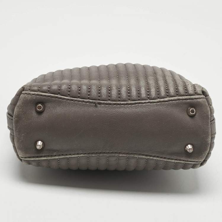 Pre Owned DKNY Grey Stripe Leather Gansevoort Tote