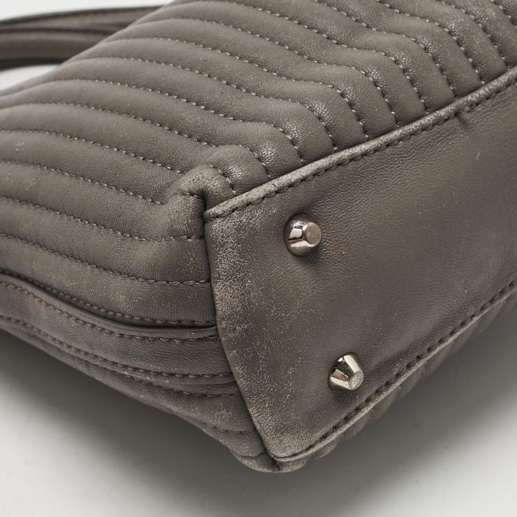 Pre Owned DKNY Grey Stripe Leather Gansevoort Tote