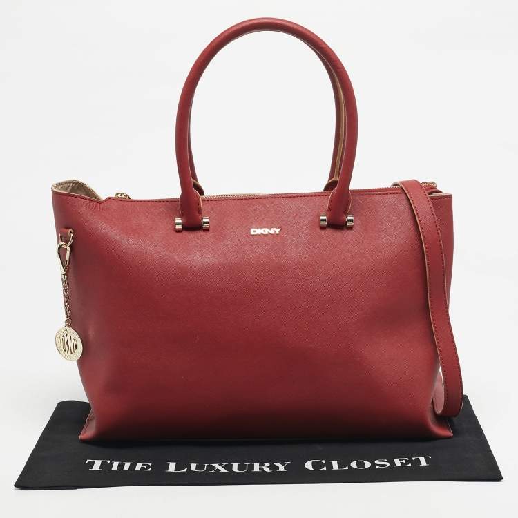 Pre Owned DKNY Red Leather Bryant Park Top Zip Tote