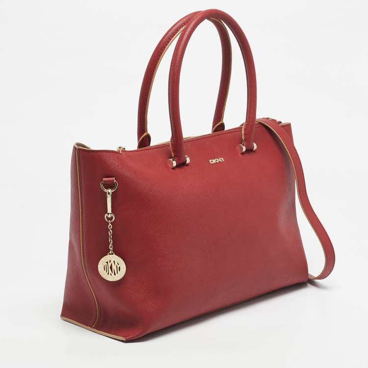 Pre Owned DKNY Red Leather Bryant Park Top Zip Tote