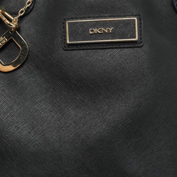 Pre Owned DKNY Black Leather Charm Hobo