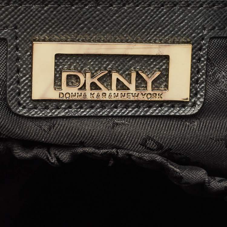 Pre Owned DKNY Black Pebbled Leather Padlock Dome Satchel