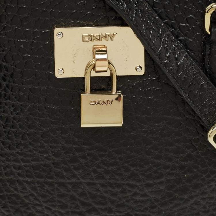 Pre Owned DKNY Black Pebbled Leather Padlock Dome Satchel
