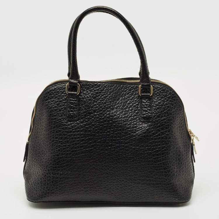 Pre Owned DKNY Black Pebbled Leather Padlock Dome Satchel