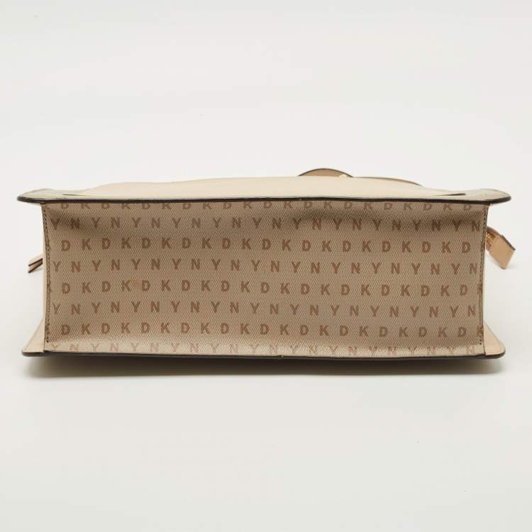 Pre Owned DKNY Beige Monogram Coated and Leather Large Bryant Chain Zip Tote