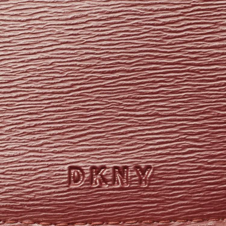Pre Owned DKNY Burgundy Leather Bryant Zip Around Compact Wallet
