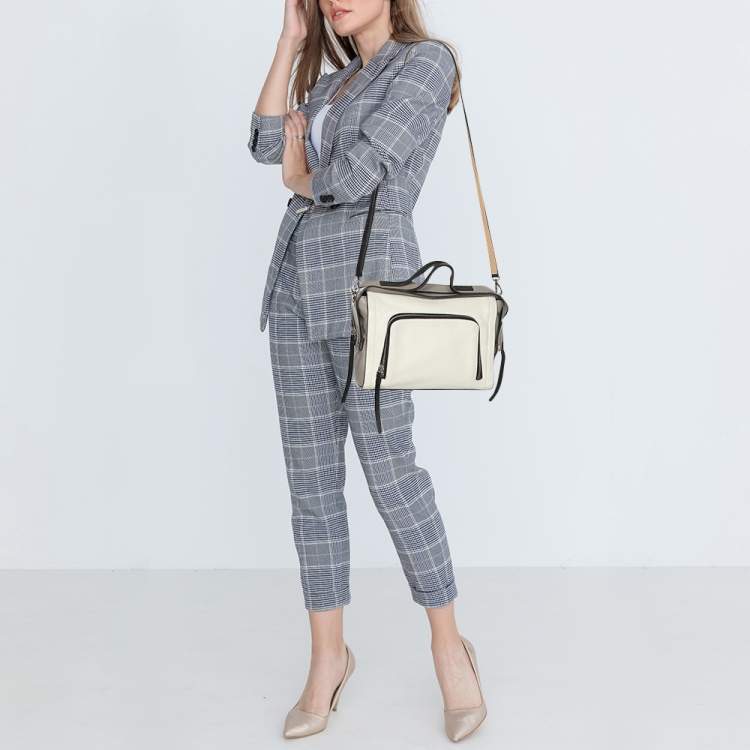 Pre Owned DKNY White/Grey Leather Top Handle Bag