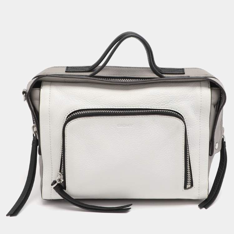 Pre Owned DKNY White/Grey Leather Top Handle Bag