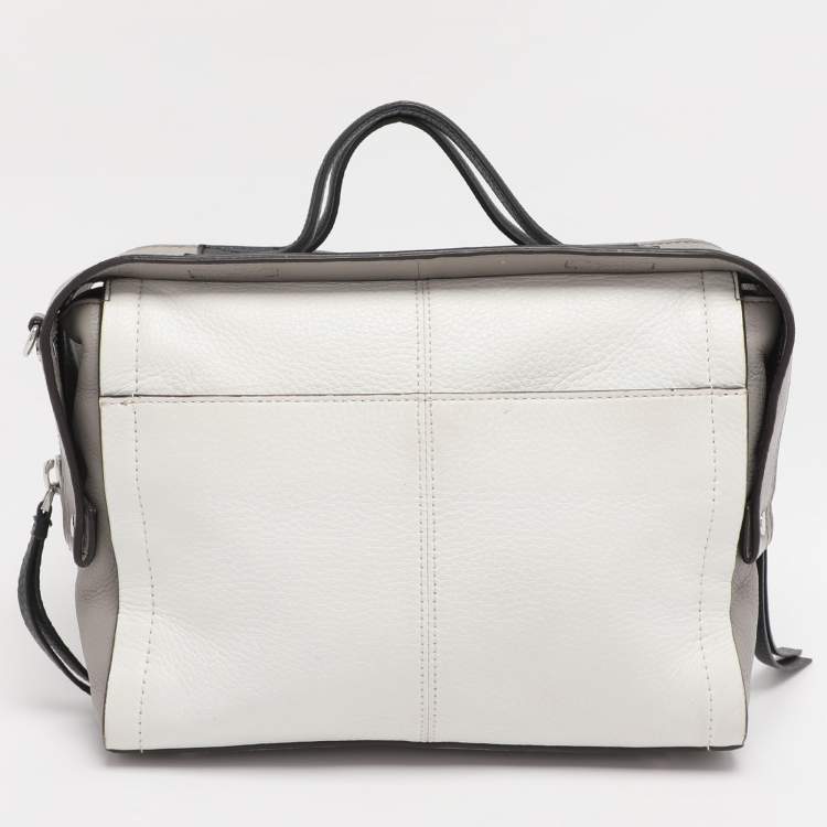 Pre Owned DKNY White/Grey Leather Top Handle Bag