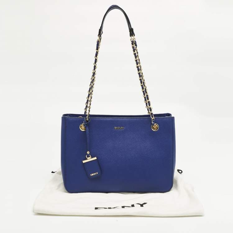 Pre Owned DKNY Blue Leather Bryant Park Chain Tote