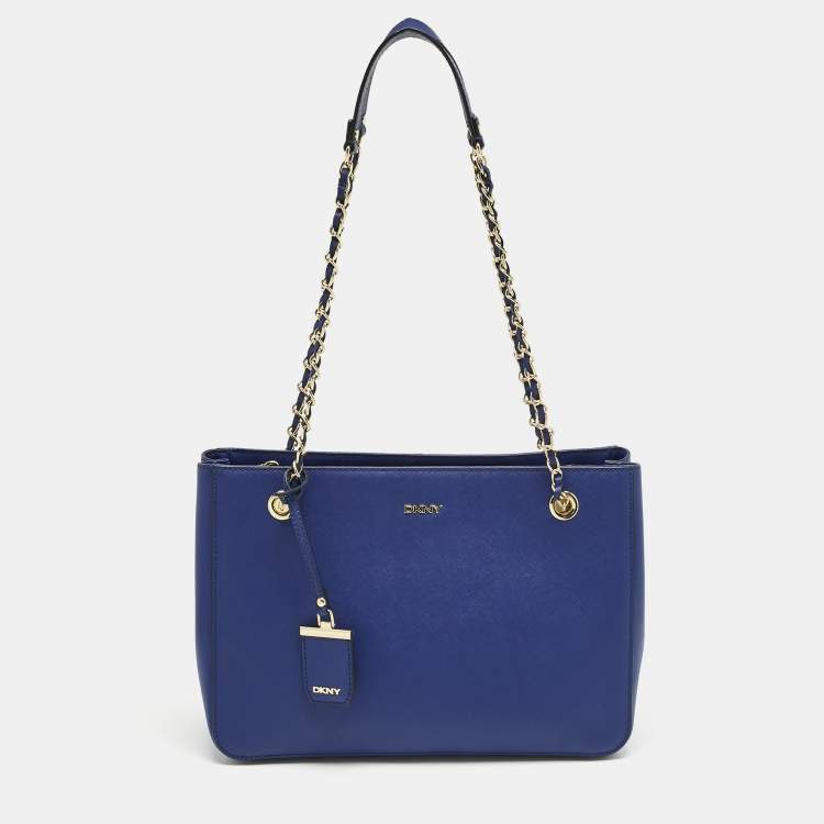 Pre Owned DKNY Blue Leather Bryant Park Chain Tote