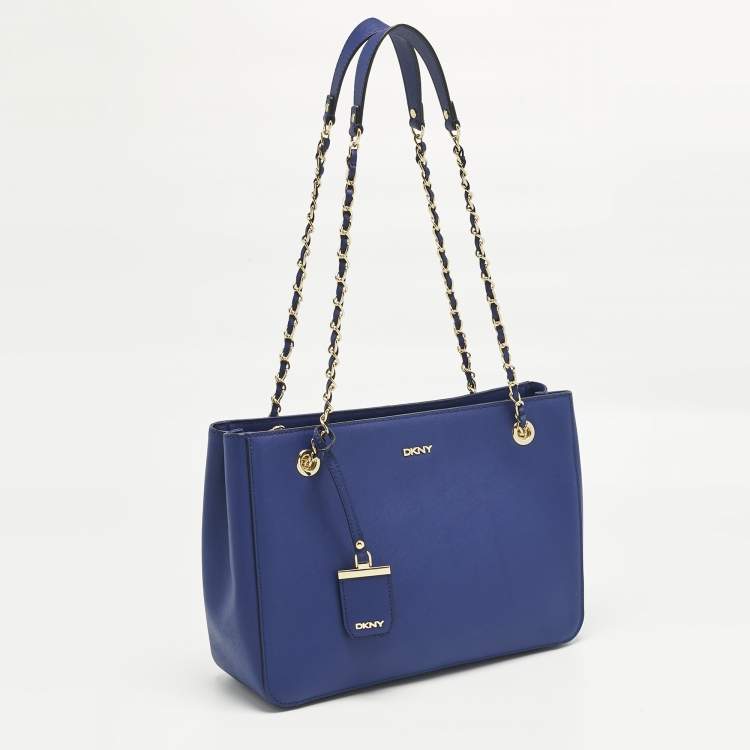 Pre Owned DKNY Blue Leather Bryant Park Chain Tote