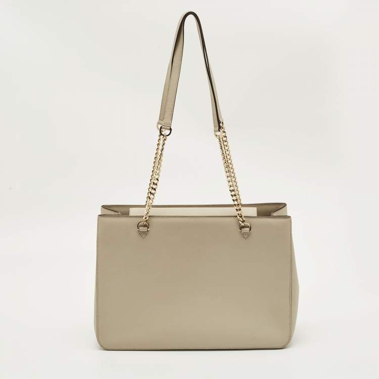 Pre Owned DKNY Light Beige Leather Bryant Park Chain Tote