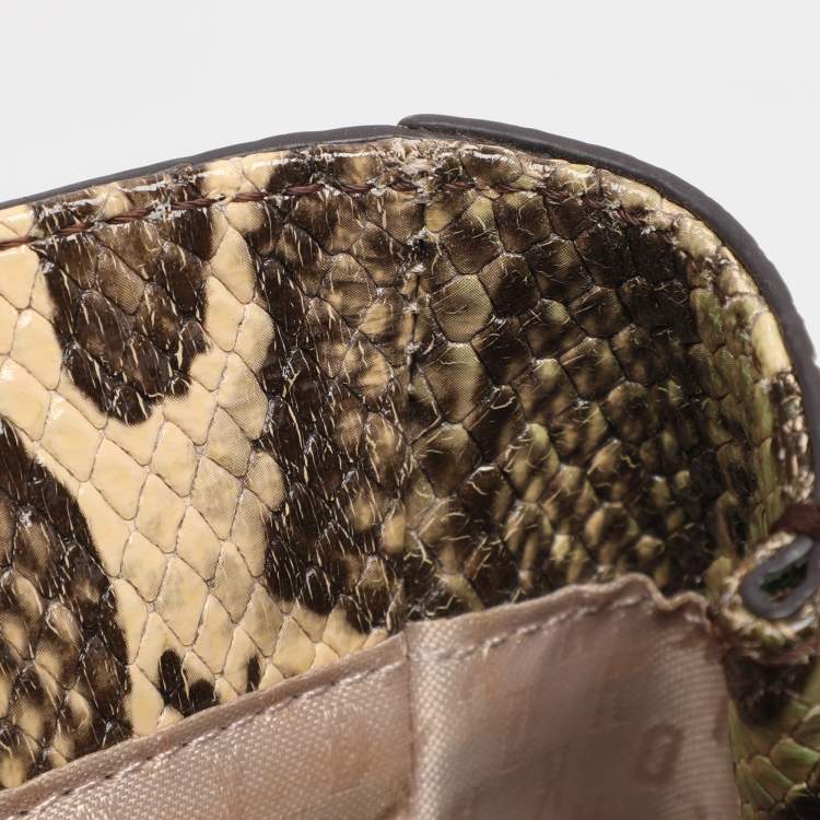 Pre Owned DKNY Green/Beige Python Embossed Leather Chain Tote