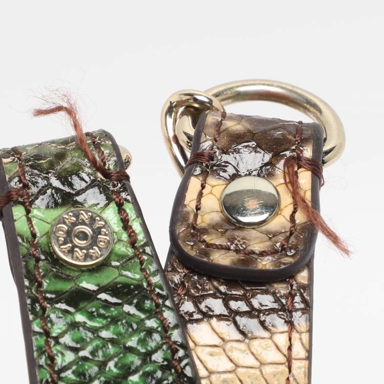 Pre Owned DKNY Green/Beige Python Embossed Leather Chain Tote