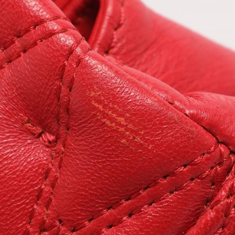 Pre Owned DKNY Red Quilted Leather Flap Chain Crossbody Bag