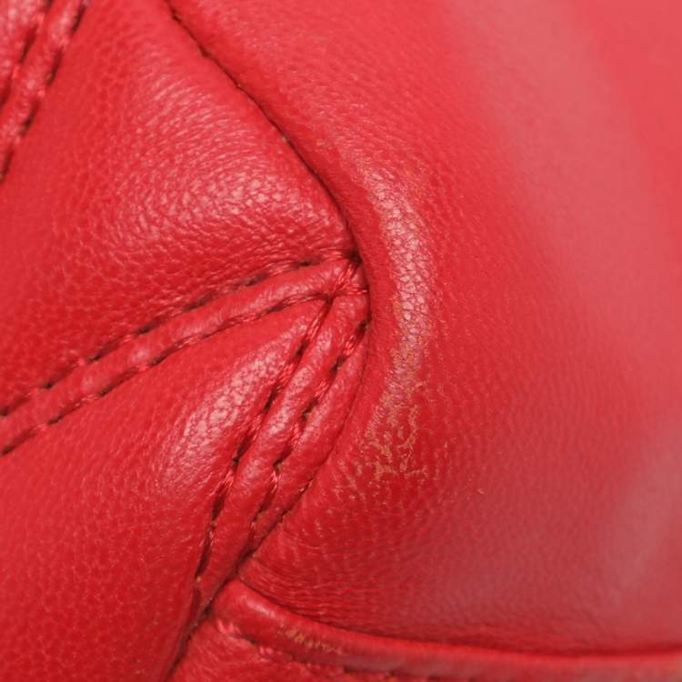 Pre Owned DKNY Red Quilted Leather Flap Chain Crossbody Bag