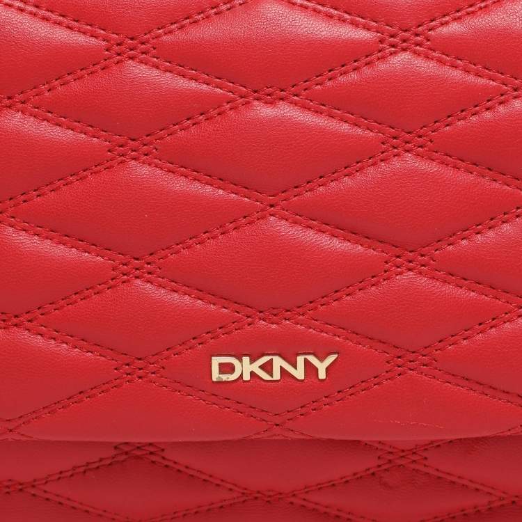 Pre Owned DKNY Red Quilted Leather Flap Chain Crossbody Bag