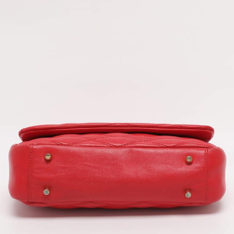 Pre Owned DKNY Red Quilted Leather Flap Chain Crossbody Bag